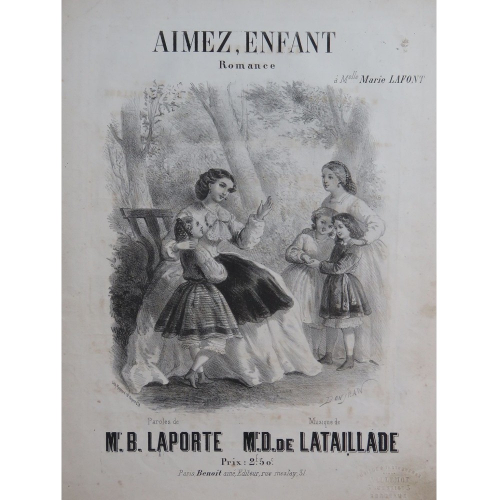 DE LATAILLADE D. Aimez, Enfant Chant Piano ca1860