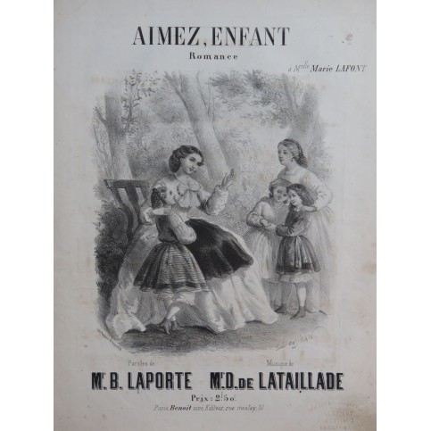 DE LATAILLADE D. Aimez, Enfant Chant Piano ca1860