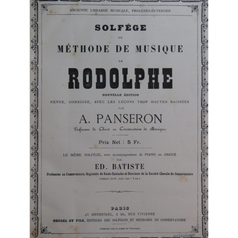 RODOLPHE Solfège ou Méthode de Musique 1891