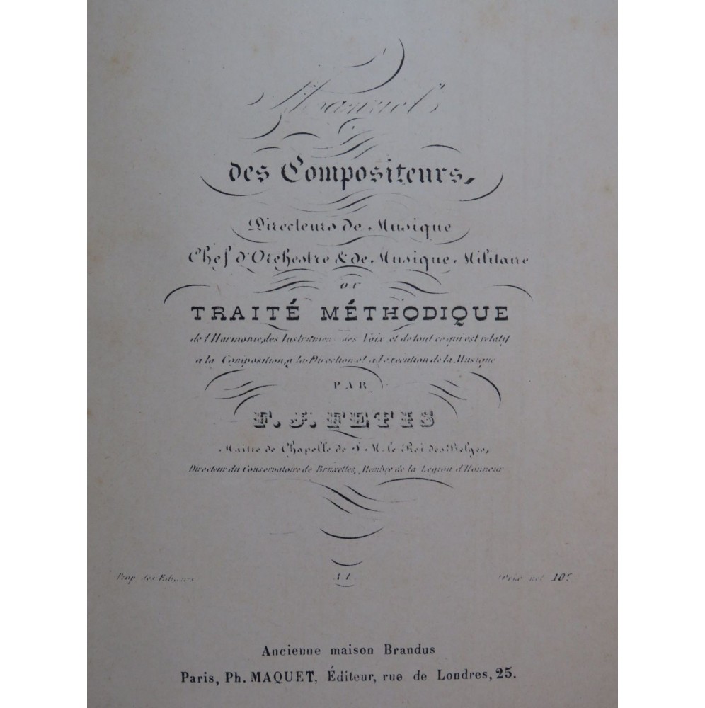 FÉTIS François-Joseph Manuel des Compositeurs Harmonie XIXe