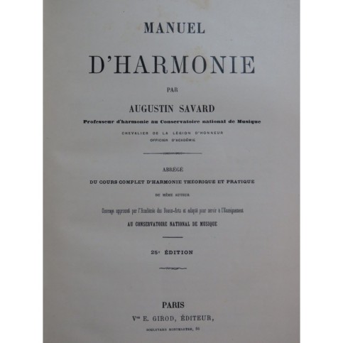 SAVARD Augustin Manuel d'Harmonie 1897
