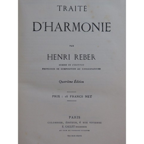 REBER Henri Traité d'Harmonie