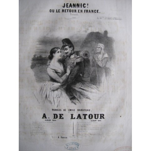 DE LATOUR Aristide Jeannic ! Chant Piano 1844