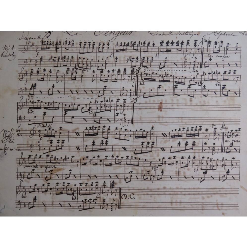 LEDUC Alphonse Le Vengeur Quadrille Historique Manuscrit Piano XIXe