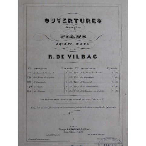BELLINI Vincenzo I Capuleti e I Montecchi Ouverture Piano 4 mains ca1860