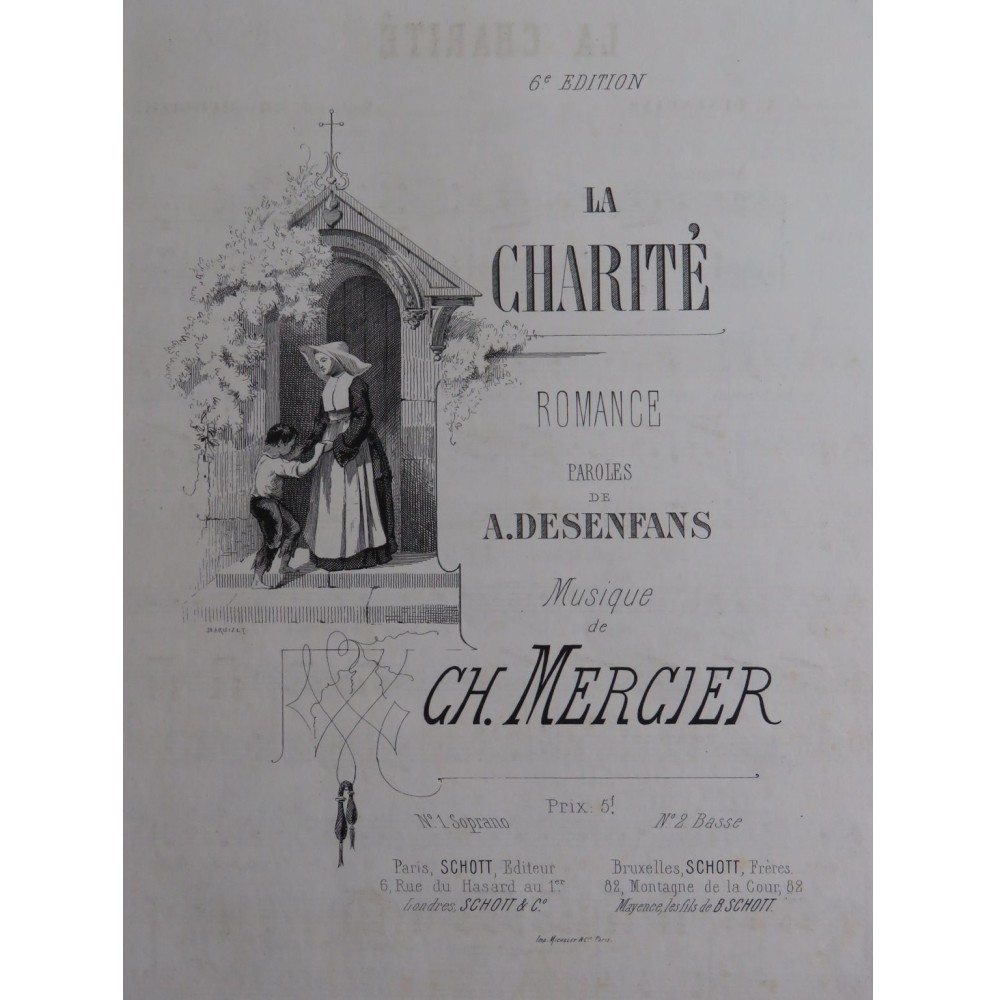 MERCIER Ch. La Charité Chant Piano ca1855