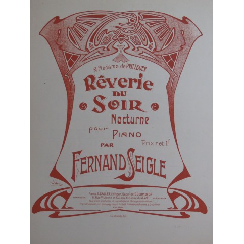 SEIGLE Fernand Rêverie du Soir Piano ca1906