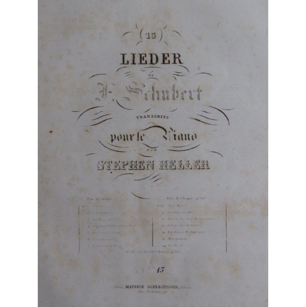 SCHUBERT Franz Le Roi des Aulnes Piano ca1840