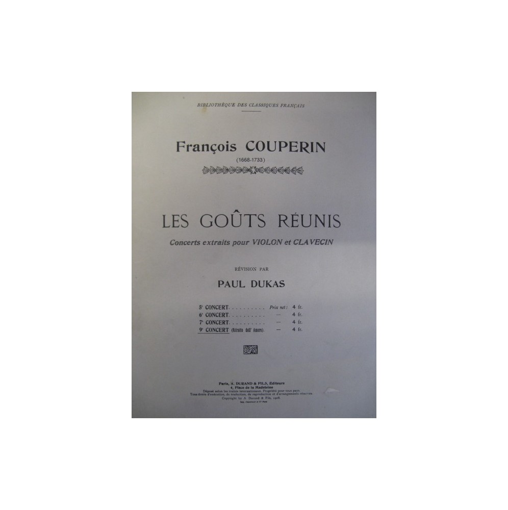 COUPERIN François Les Goûts Réunis 9e Concert Violon Clavecin Piano