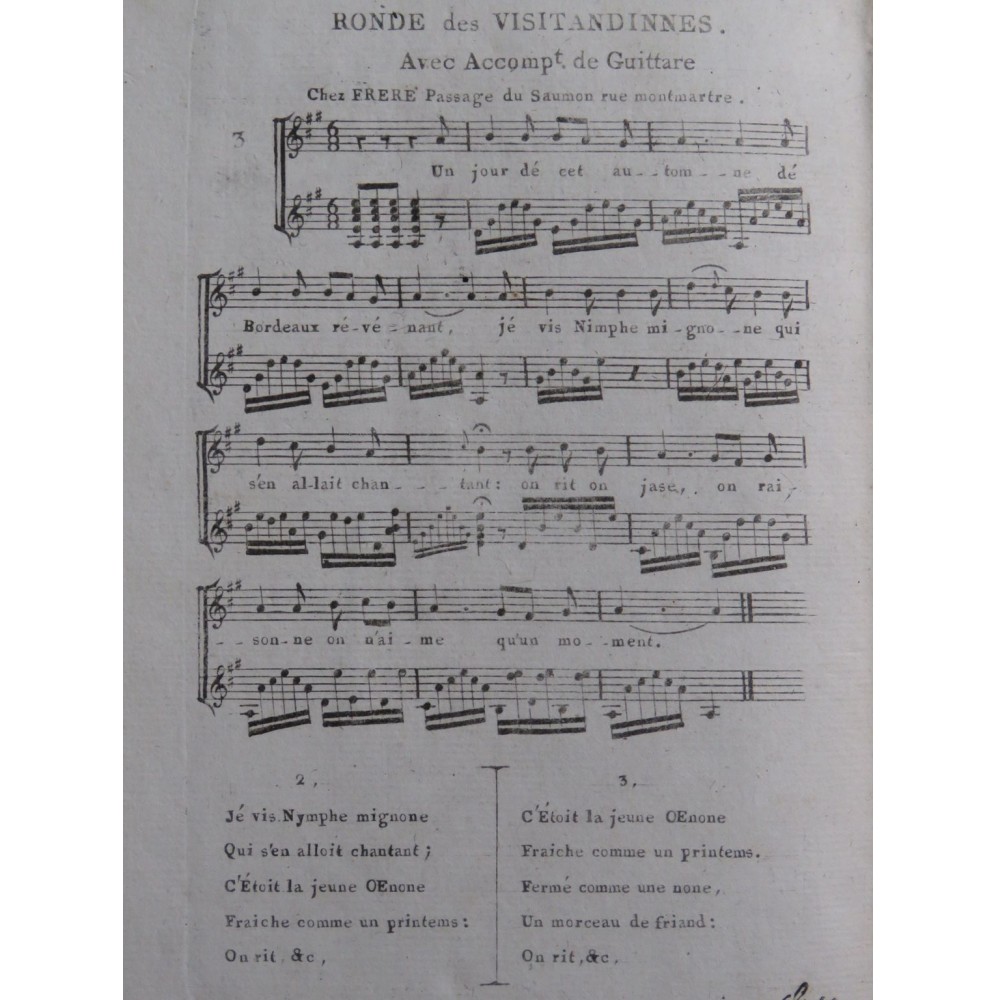 DEVIENNE François Rondes des Visitandines Chant Guitare ca1820