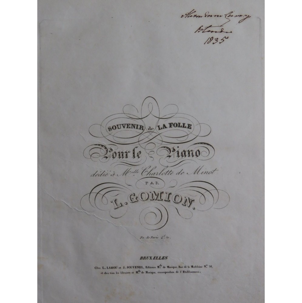 GOMION L. Souvenir de la Folle Piano 1835