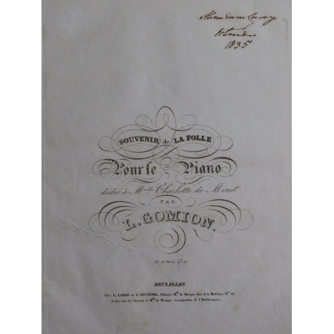 GOMION L. Souvenir de la Folle Piano 1835