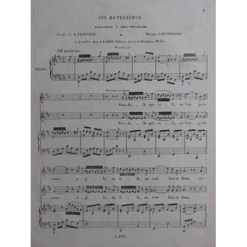 CONCONE Joseph Les Batelières Chant Piano ca1840