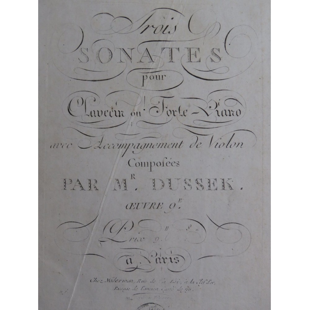 DUSSEK J. L. Trois Sonates op 9 Clavecin ou Piano ca1800