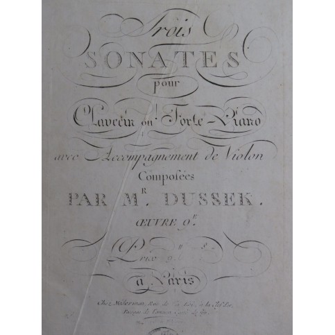 DUSSEK J. L. Trois Sonates op 9 Clavecin ou Piano ca1800