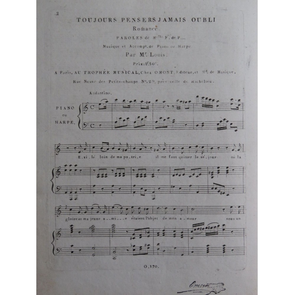 LOUIS Toujours pensers jamais oubli Chant Piano ou Harpe ca1820
