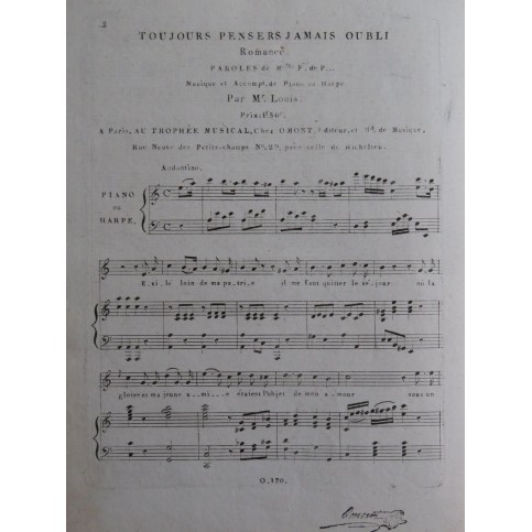 LOUIS Toujours pensers jamais oubli Chant Piano ou Harpe ca1820