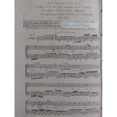 TARCHI Angelo Le Trente et Quarante Opéra No 1 Chant Guitare ca1800