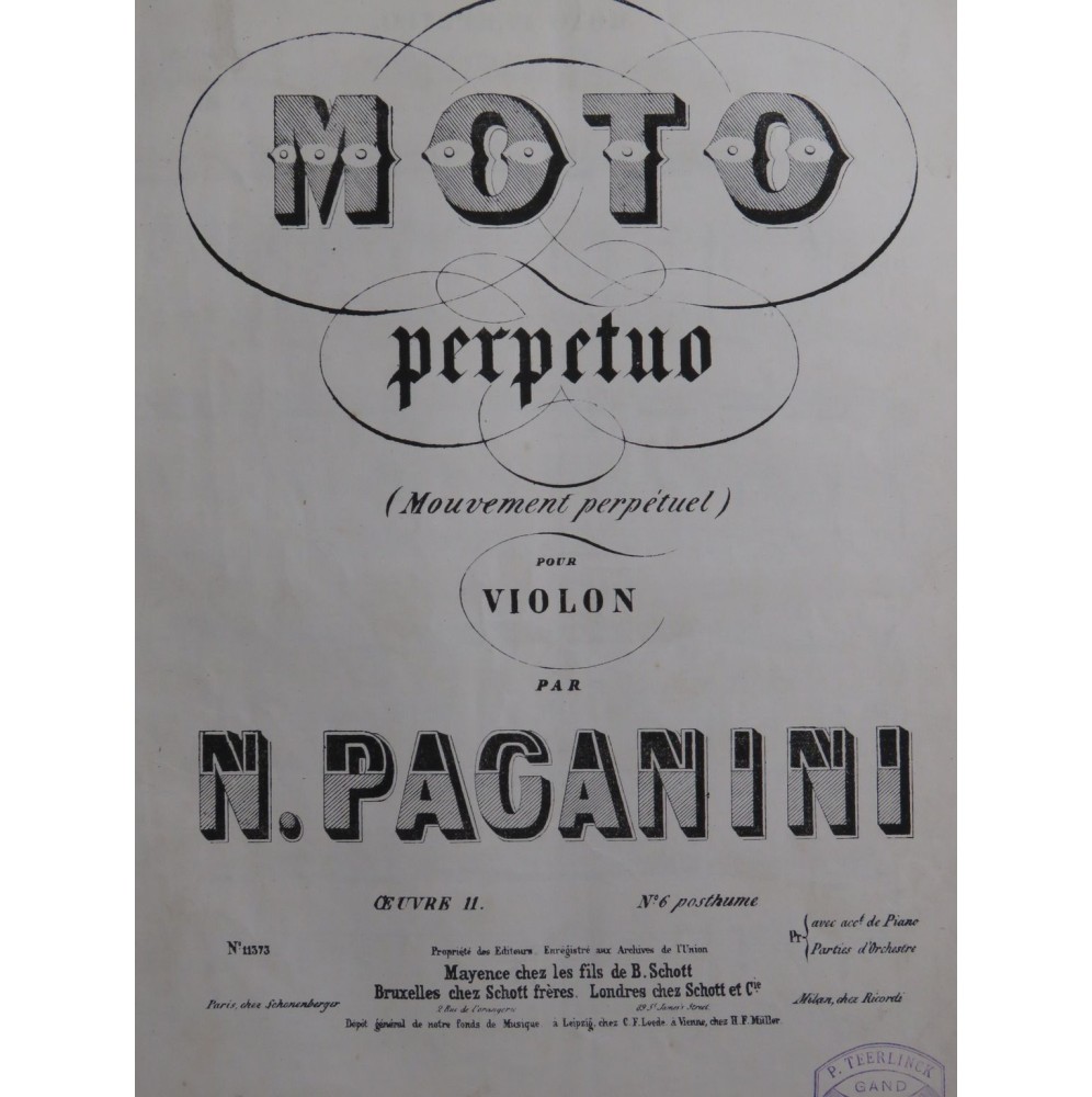 PAGANINI Niccolo Moto Perpetuo op 11 Violon Piano ca1860