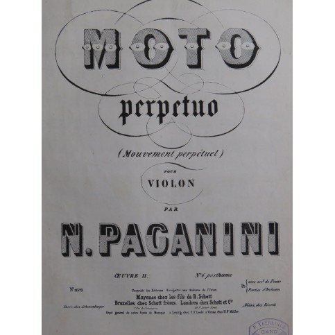PAGANINI Niccolo Moto Perpetuo op 11 Violon Piano ca1860