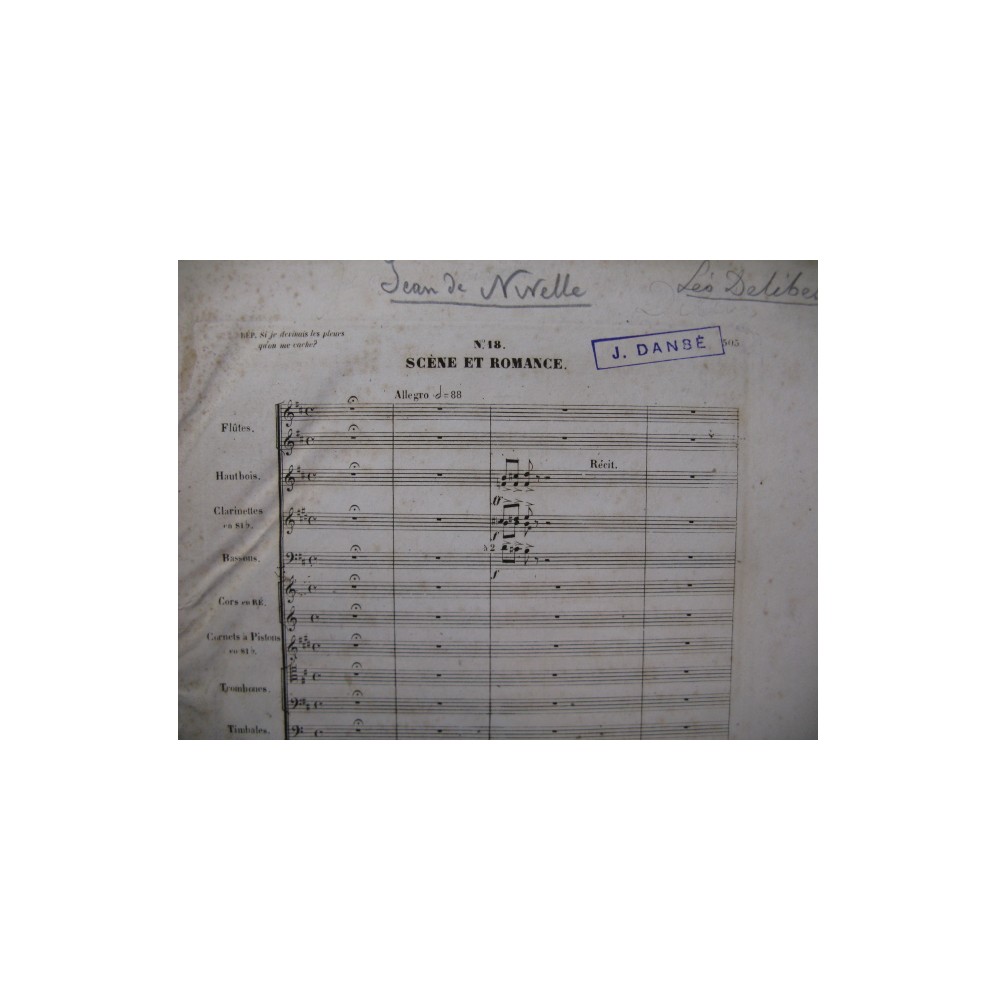 DELIBES Léo Jean de Nivelle Scène et Romance Chant Orchestre ca1890
