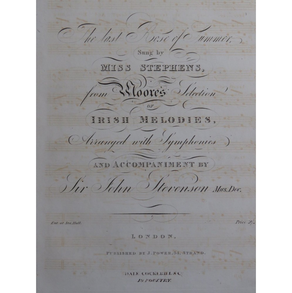 STEVENSON John The last Rose of Summer Chant Piano ca1830