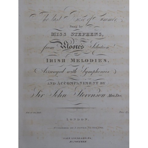 STEVENSON John The last Rose of Summer Chant Piano ca1830