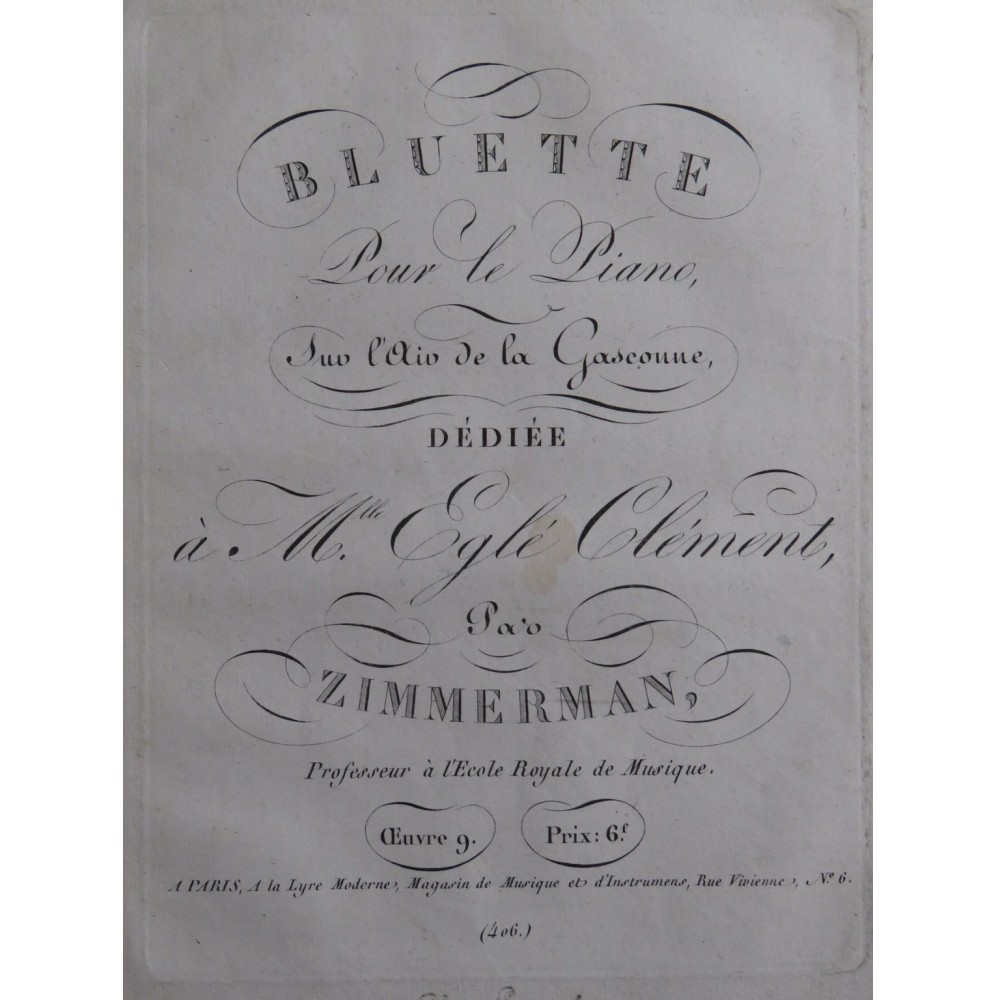 ZIMMERMAN Joseph La Gasconne Bluette op 9 Piano ca1820