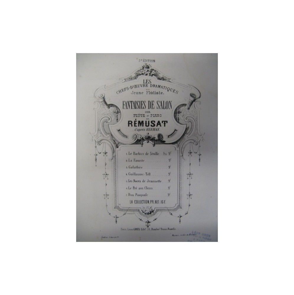 REMUSAT Jean Ad. Herman Les Noces de Jeannette Piano Flûte 1864