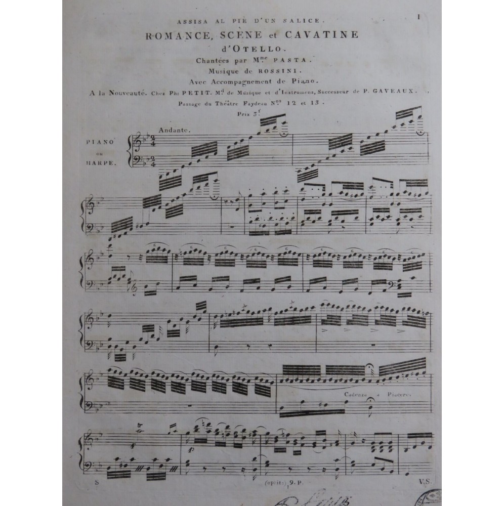 ROSSINI G. Otello Romance Scène Cavatine Chant Piano ca1820
