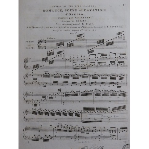 ROSSINI G. Otello Romance Scène Cavatine Chant Piano ca1820