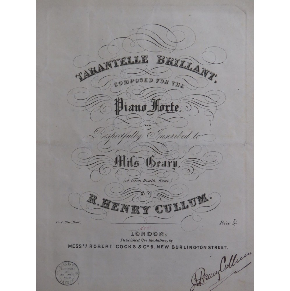 CULLUM R. Henry Tatantelle Brillant Dédicace Piano ca1830