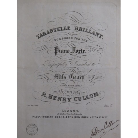 CULLUM R. Henry Tatantelle Brillant Dédicace Piano ca1830