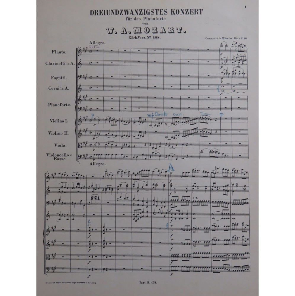 MOZART W. A. Concert KV 488 pour Piano Orchestre