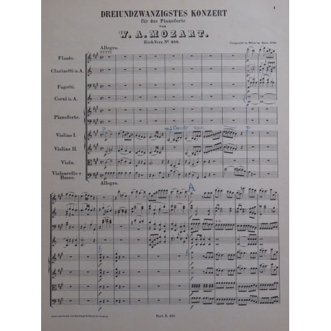 MOZART W. A. Concert KV 488 pour Piano Orchestre