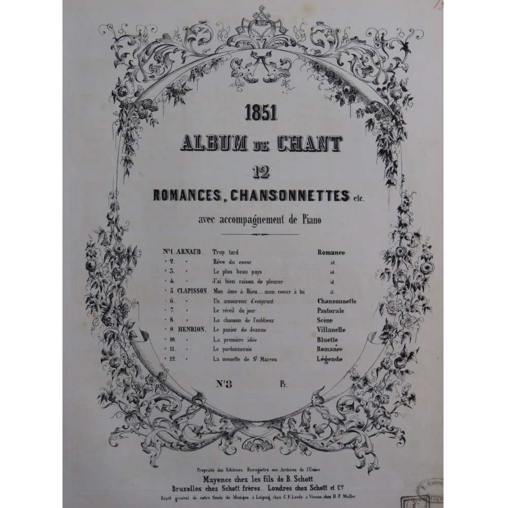 ARNAUD Etienne Le plus beau pays ! Chant Piano 1851