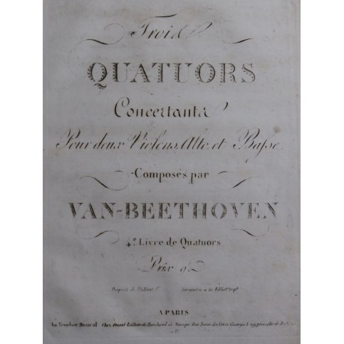 BEETHOVEN Quatuors Concertants tiré Sonates op 2 Violon Alto 1808