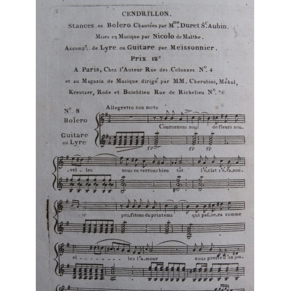 ISOUARD Nicolo Cendrillon No 8 Chant Guitare ca1810