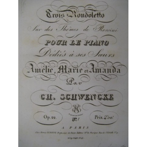 SCHWENCKE Charles Rondoletto Piano ca1828