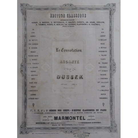 DUSSEK J. L. La Consolation op 62 Piano ca1860