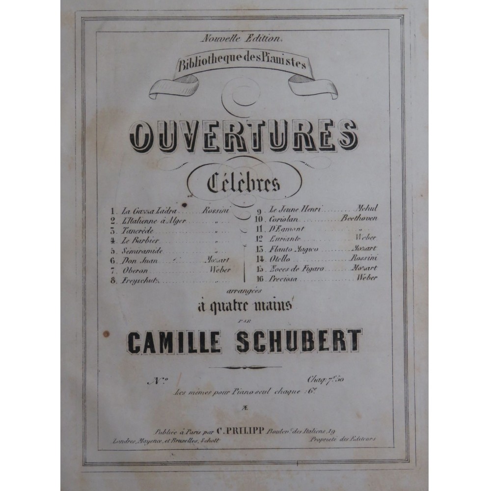 ROSSINI G. La Gazza Ladra Ouverture Piano 4 mains ca1850