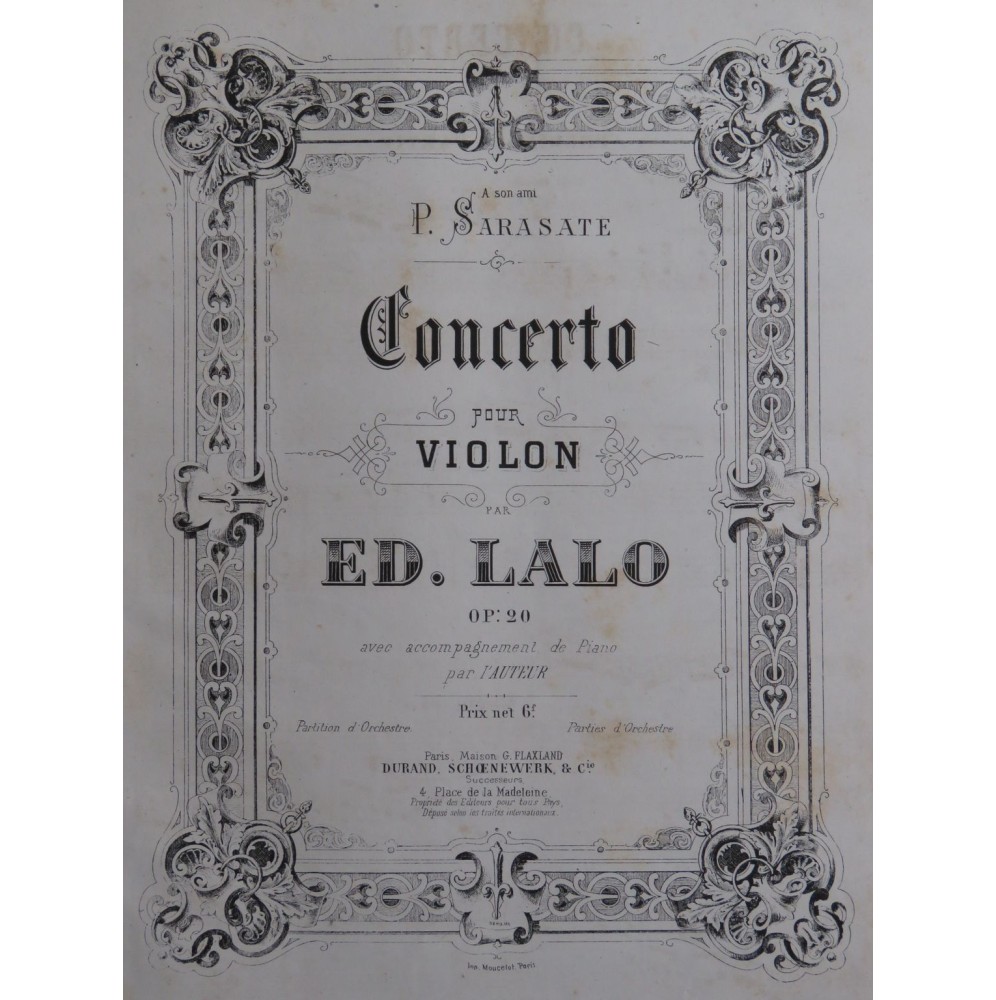 LALO Edouard Concerto op 20 Piano Violon 1874