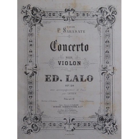 LALO Edouard Concerto op 20 Piano Violon 1874