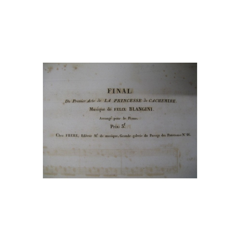 BLANGINI Félix Final de La Princesse de Cachemire Piano ca1830