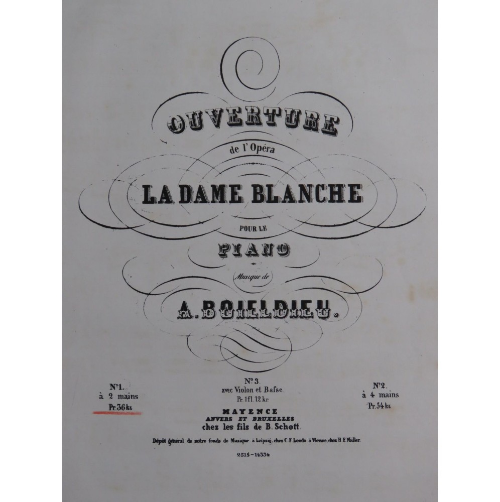 BOIELDIEU Adrien La Dame Blanche Ouverture Piano ca1860