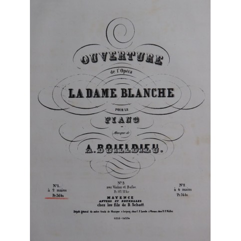 BOIELDIEU Adrien La Dame Blanche Ouverture Piano ca1860