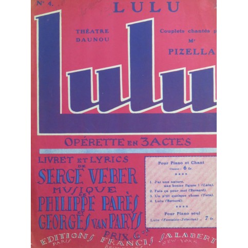 PARÈS Philippe VAN PARYS Georges LuLu ! Chant Piano 1927