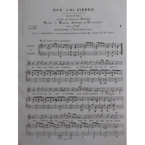 DE BEAUPLAN Amédée Mon Ami Pierre Chant Piano ou Harpe ca1820