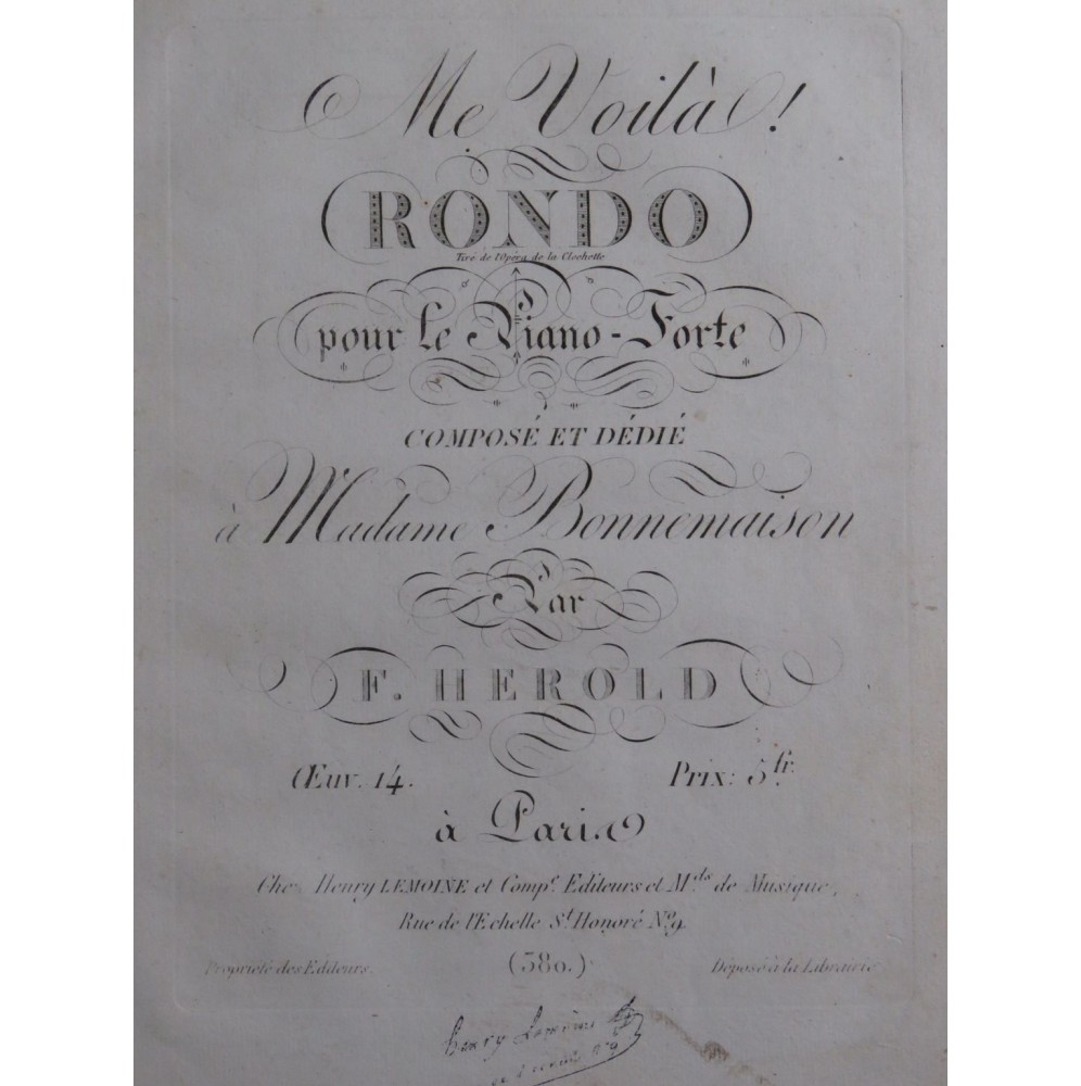 HEROLD Ferdinand Me Voilà Rondo op 14 Piano ca1820