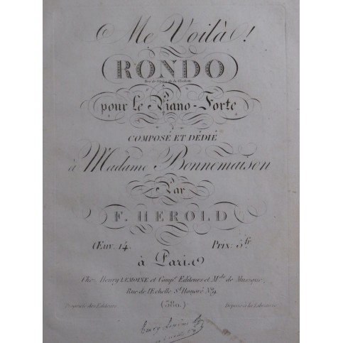 HEROLD Ferdinand Me Voilà Rondo op 14 Piano ca1820